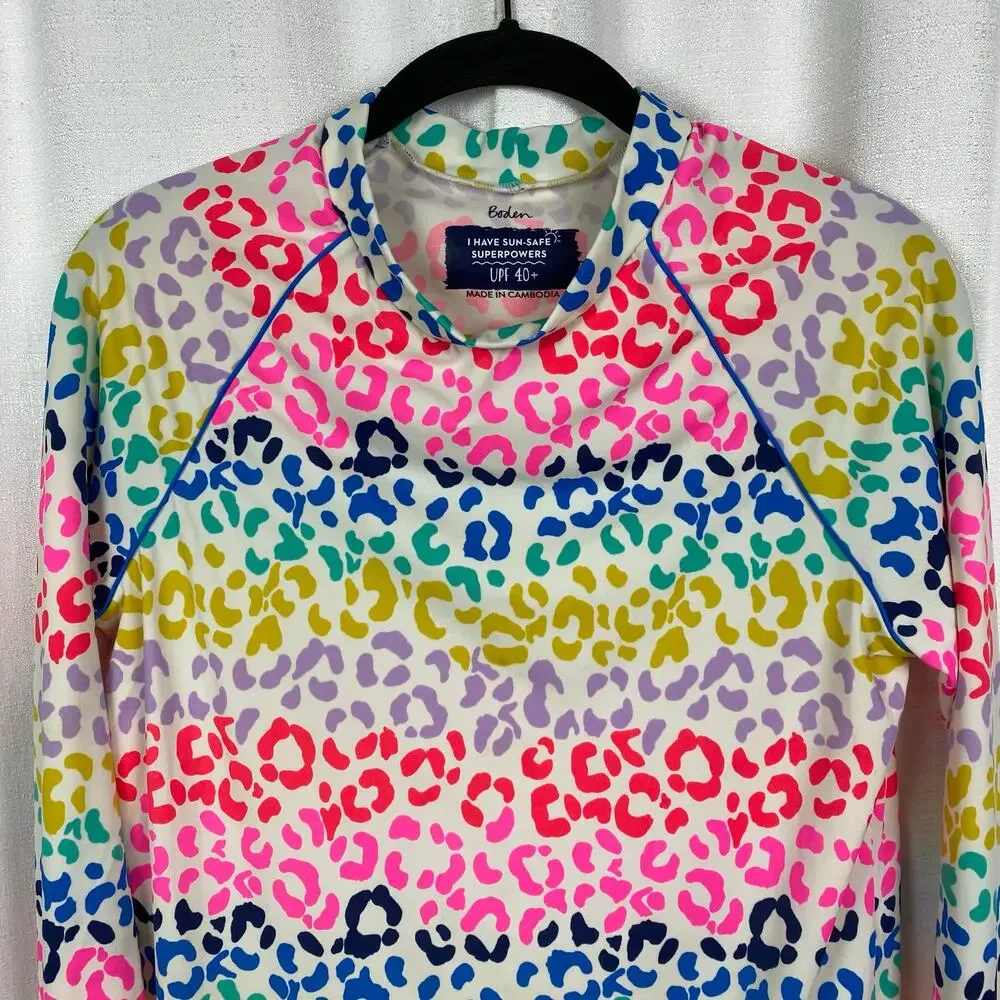 Boden Mini Boden Girls Rainbow Leopard Print Rash Guard Sz.15-16Y